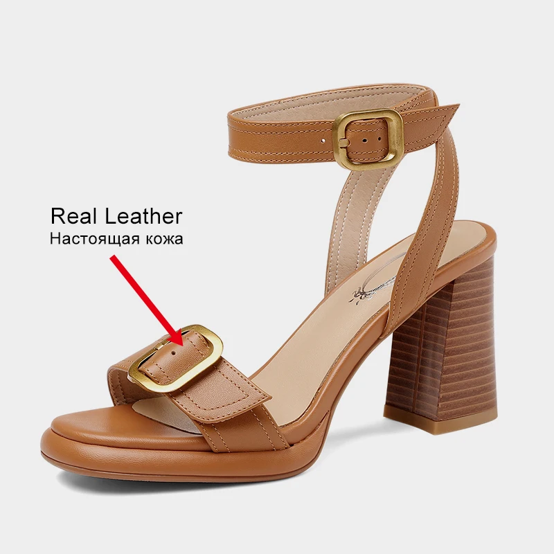 JOZHAMTA Size 34-39 Heeled Sandals For Women Summer 2023 High Heels Shoes Woman Real Leather Buckle Ankle Strap Chunky Sandal