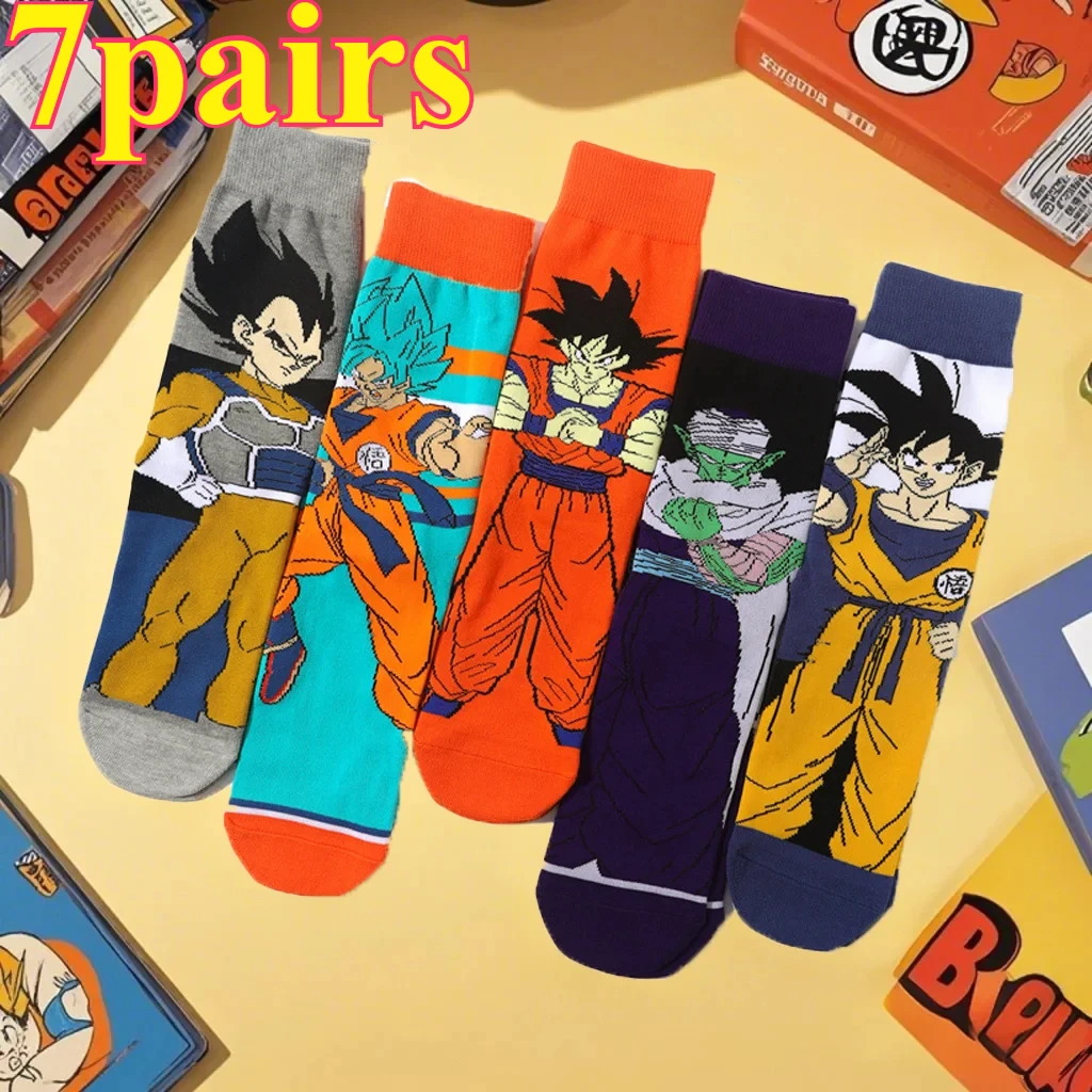 7 Pairs of New Fashionable Men's and Women's Anime Socks Dragon Ball Cosplay Hip-Hop Style Cosplay Clothing Matching