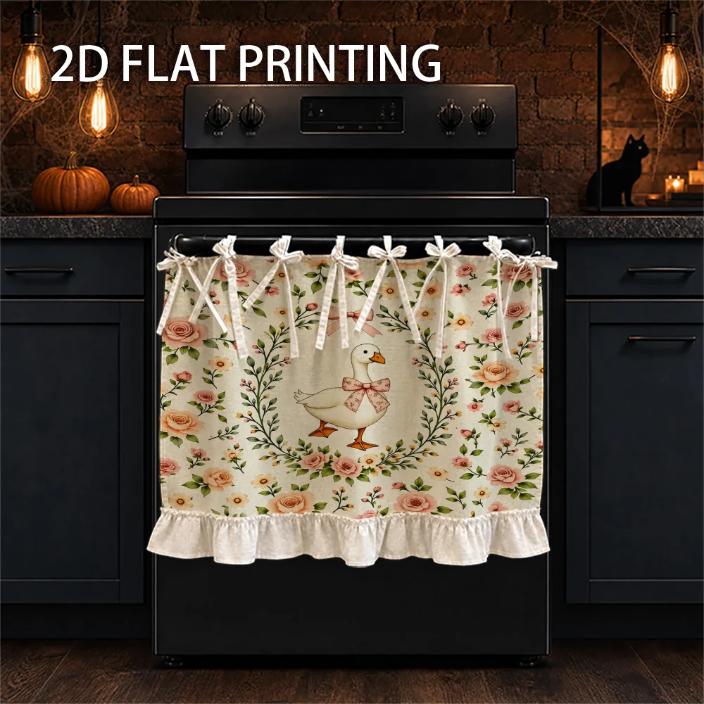1PC kitchen stove curtain, cabinet curtain, apron. Featuring a 2D graphic design with a floral print of garland and goose, accen