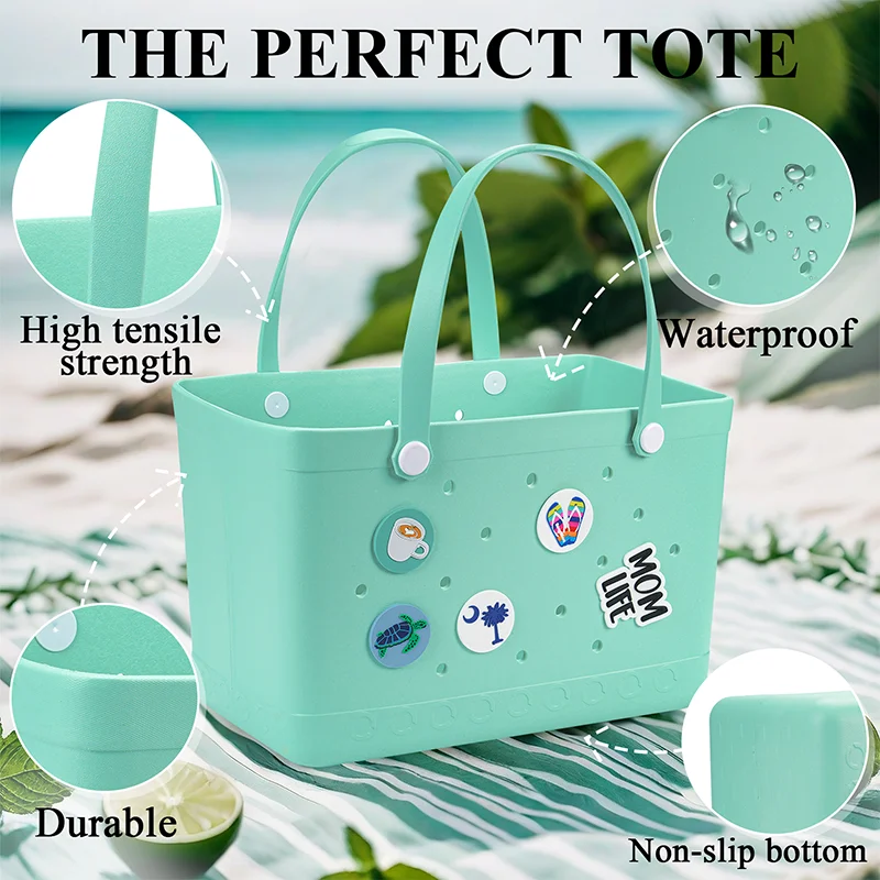 Bolsa de goma EVA extragrande XL para mujer, cesta de almacenamiento impermeable para playa y piscina, bolso de compras para viaje, bolsa de mano de gelatina