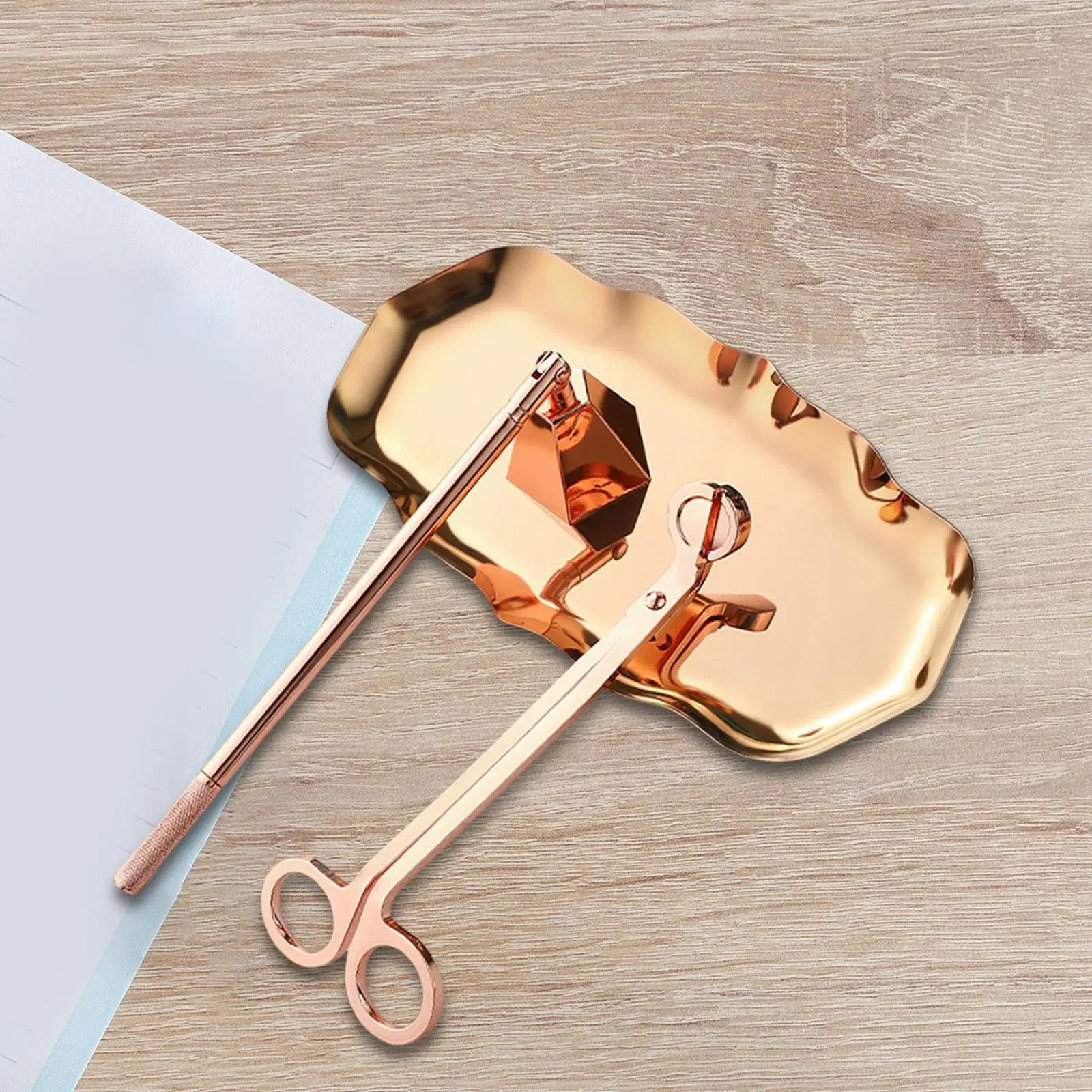 مجموعة ملحقات الشموع المكونة من 3 قطع، صينية تشذيب شمعة الفتيل R باللون الذهبي #5