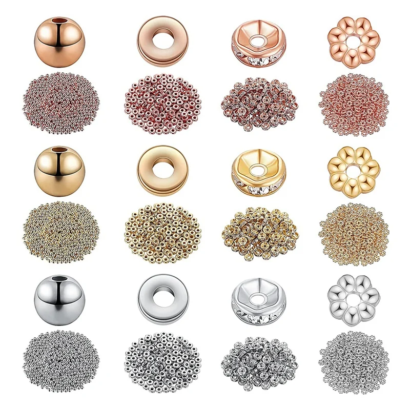 3900 Pieces Assorted Spacer Beads Round Ball Beads Flat Round Loose Beads Flower Shape Spacer Beads For Jewelry Making