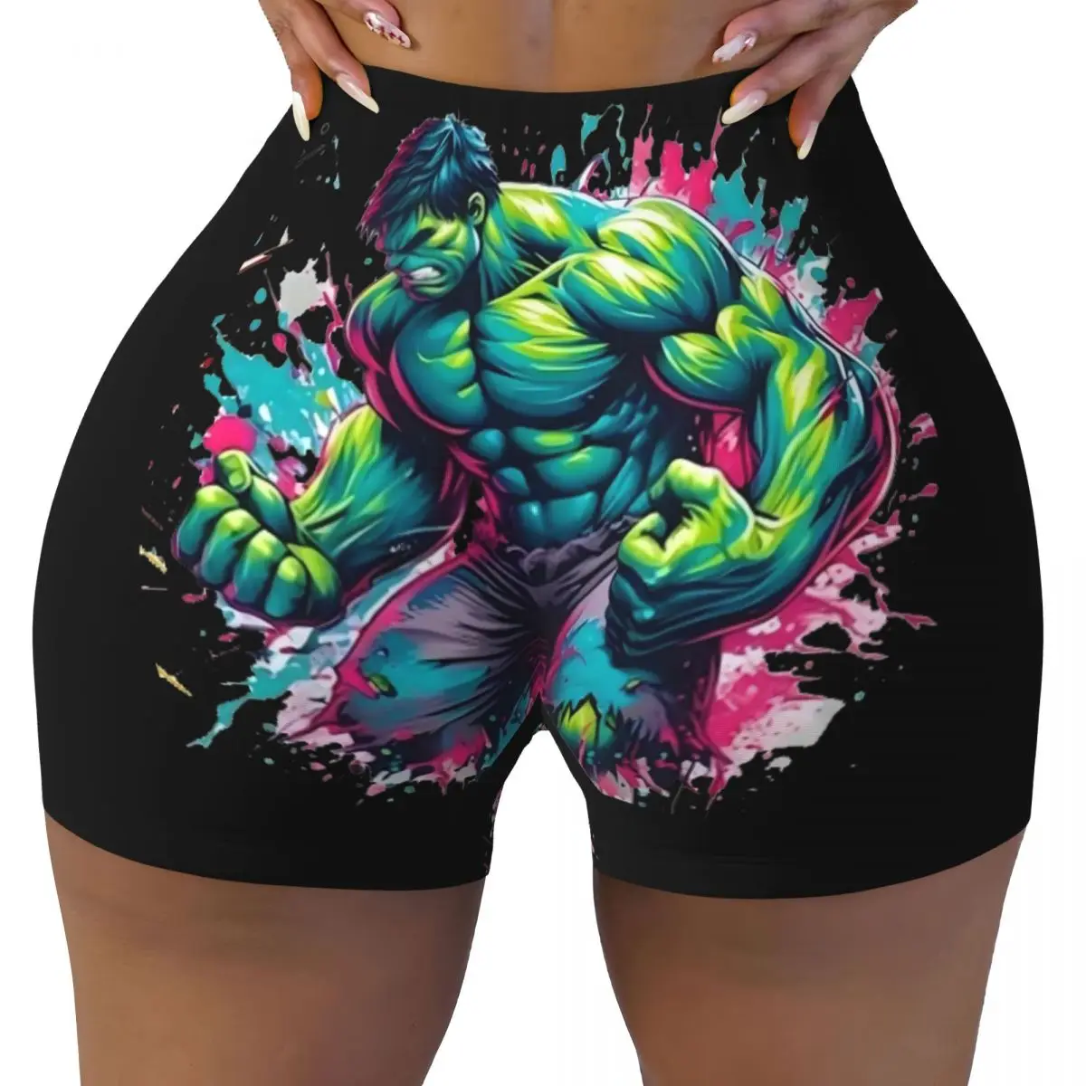 

Custom Women Hulk The Incredible Glow Workout Yoga Shorts Gym Athletic Running Volleyball Shorts
