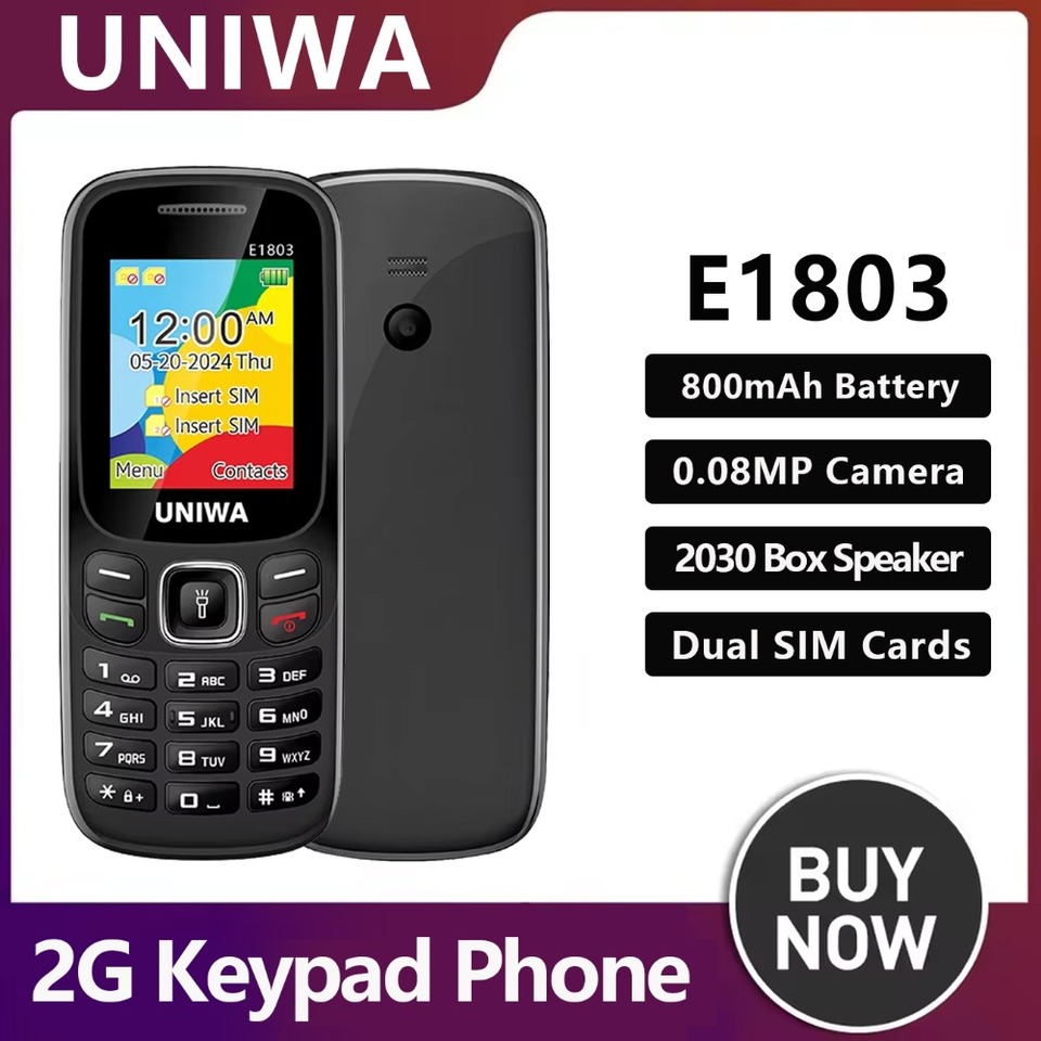  UNIWA E1803 2G Mobile Phone Slim GSM Mini Dual SIM T9 Keypad 800mAh Battery Wireless Radio Flashlight Phone For Elder 