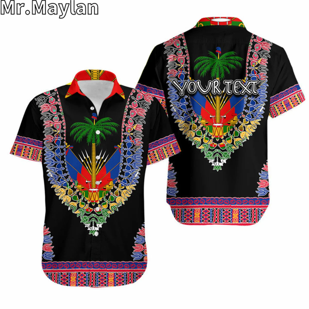 

HAITI HAWAIIAN SHIRT DASHIKI MIX COAT OF ARMS BLACK Style 3D Summer Short Sleeve Tee Men Shirts 2024 Oversized 5XL Chemise Homme