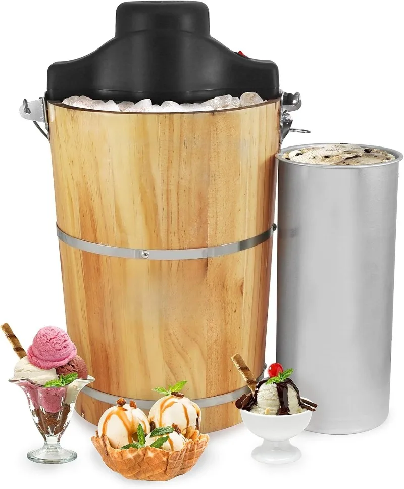 

EIM916 Old Fashioned 6 Quart Vintage Wood Bucket Electric Ice Cream Maker Machine Appalachian, Bonus Classic Die-C