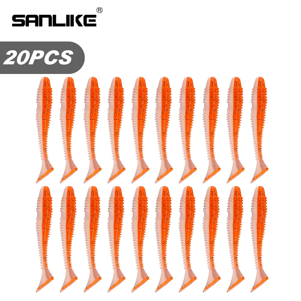 

SANLIKE 20pcs/box Fishing Soft Lure Baits Silicone Luya T-Tail Spiral Thread Fake Lure PVC Soft Baits Wobblers Baits Tackle