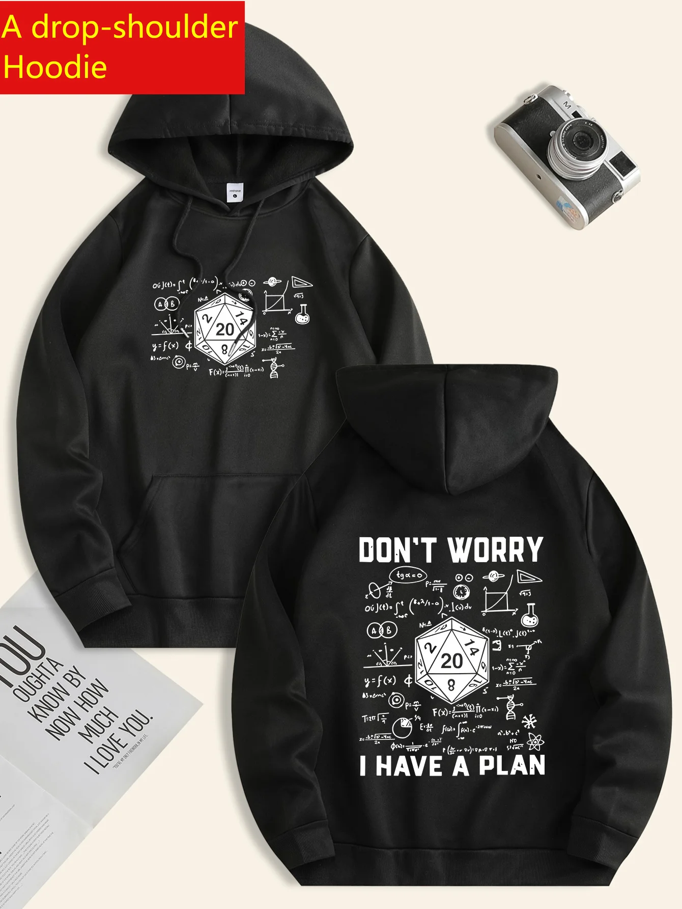 Men's Drop Shoulder Hoodie Math Formula Polyester Knit Zipper Letter Print Casual Pullover Sweatshirt All Seasons Regular Top