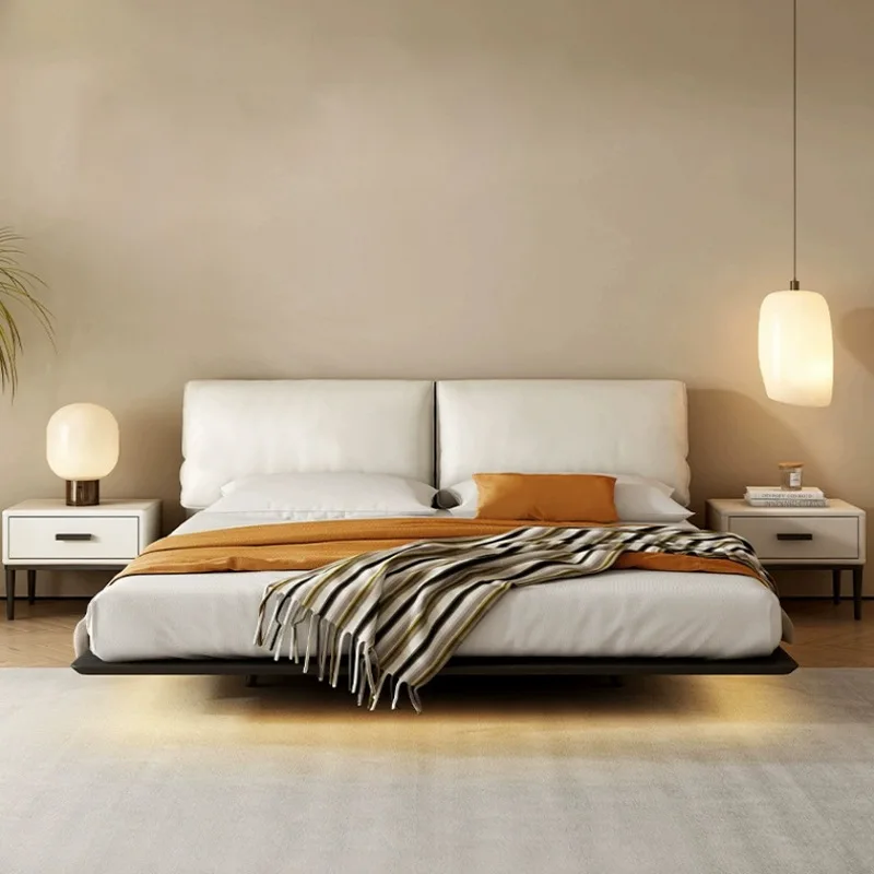 ns-Elephant Ear Suspension Bed Modern Simple Master Bedroom Small Apartment Ash Wood Soft Bag Italian Minimalist Double Leather&