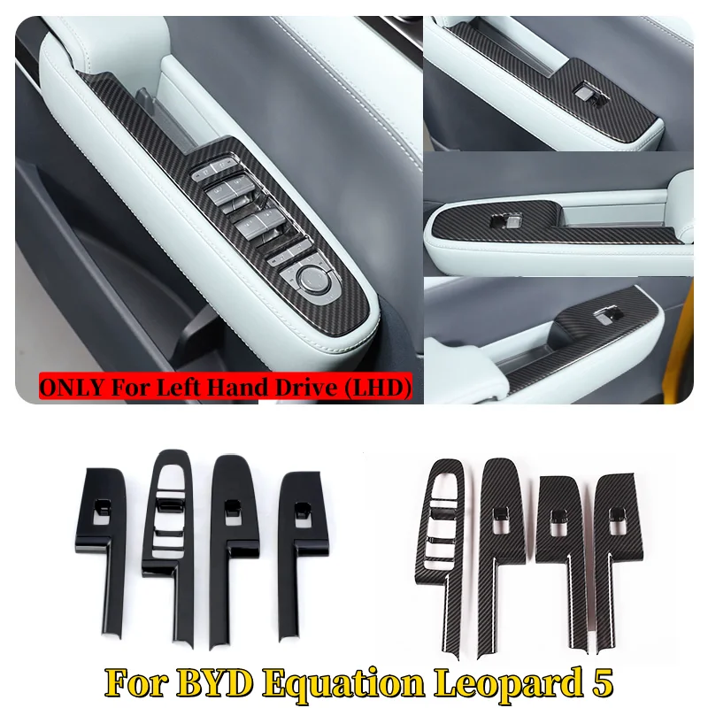 

ABS Carbon Fiber Black Window glass lift Panel Trim Cover Sticker For BYD Equation Leopard 5 2023 2024 car Interior accessories