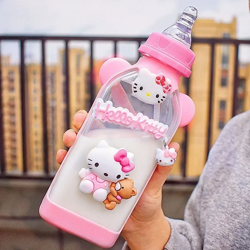 Hello Kitty Kuromi My melody cute adult girlfriend bottle glass water cup student girl heart cartoon portable straw pacifier cup