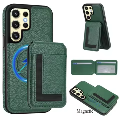Magnetic Wallet Case for Samsung Galaxy S24 Ultra S23 FE S21 S22 Plus S25 Card Slots Shockproof PU Leather Business Stand Cover
