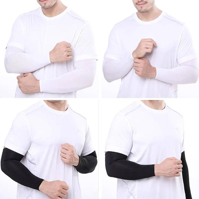 Mangas de seda de hielo sin costuras, Mangas de brazo transpirables de refrigeración de verano, cubierta de mano elástica Unisex, protector solar