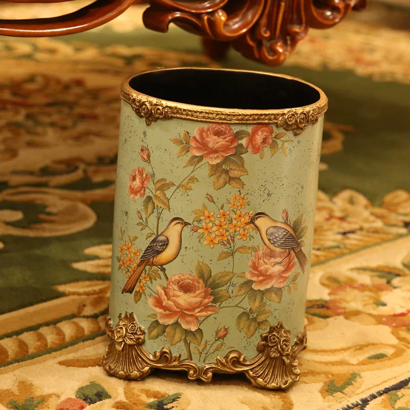 Large European style living room trash can, creative home decoration trash can, vintage decorative resin crafts ornaments