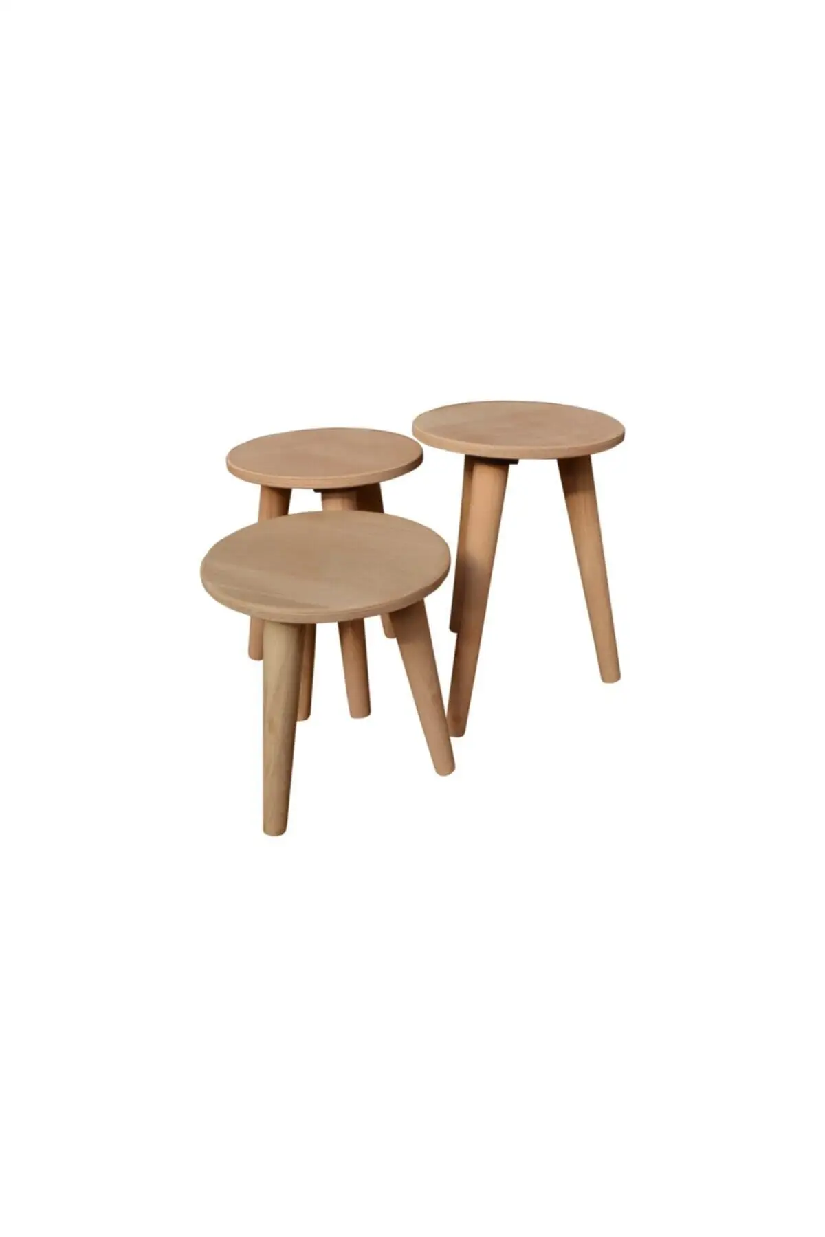 Wooden 3-Set Round Natural Stool Solid Wood Stool Chair Portable Stool Adult Organize Small Chair Folding Bench Table