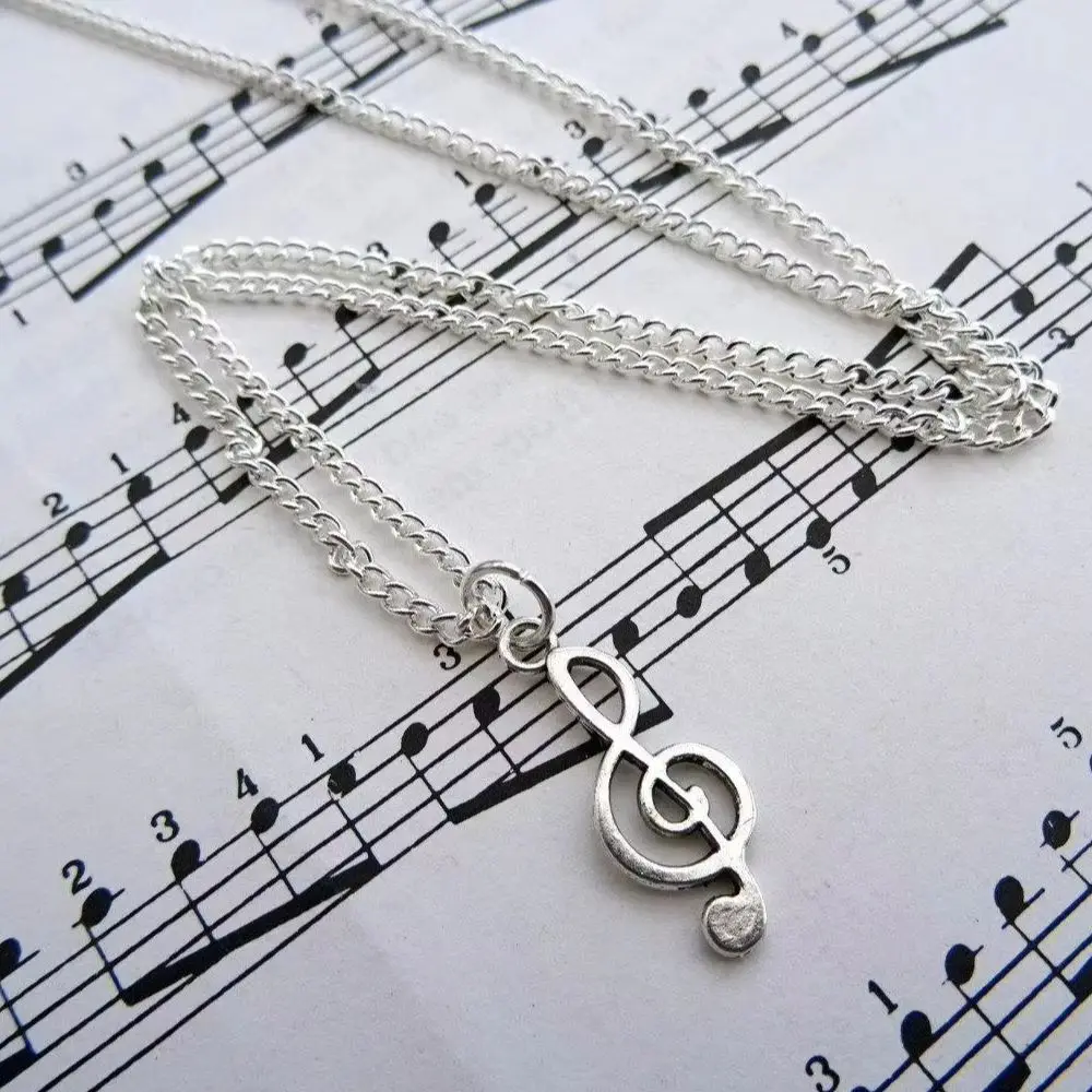 Music Note Treble Clef Necklace, Musical Symbol Alloy Charm Pendant, Fashion Jewelry Gift for Singers, Musicians and Music Enthu
