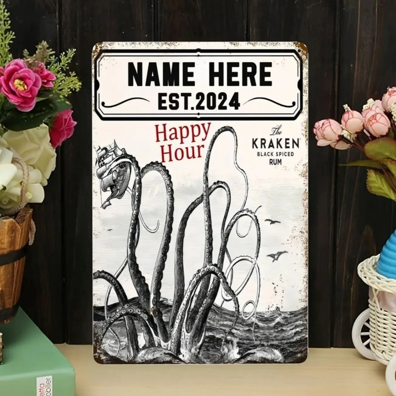 CIFbuy 2D Flat Vintage Kraken Metal Sign, Personalized Nautical Home Indoor Bar Wall Art Decor