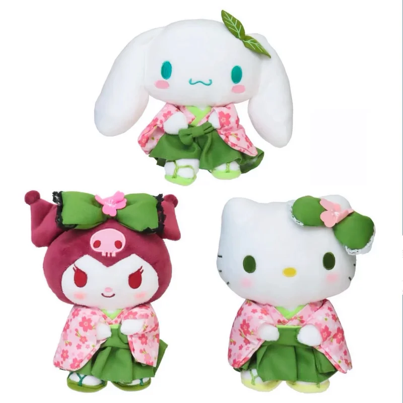 Kawaii Sanrios juguetes de peluche Hello kitty Cinnamoroll Kuromi kimono llavero de felpa matcha my melody bolsa accesorios regalos para niñas