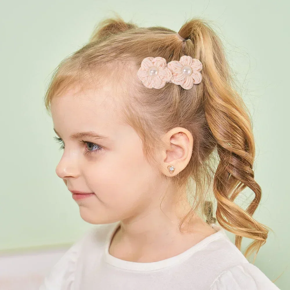 2pcs/set Girls Cute Flower Bow Star Solid Color Safe Nylon &knitting & Mesh Kids Hair Clips  Accessories Hairpins For Children