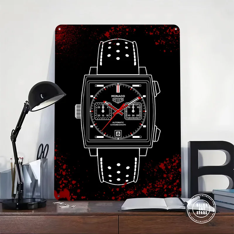 Monaco Watch Outline Printed Poster Customized Wall Art Retro Vintage Metal Tin Signs for Room Bedroom Decoration Gaming House
