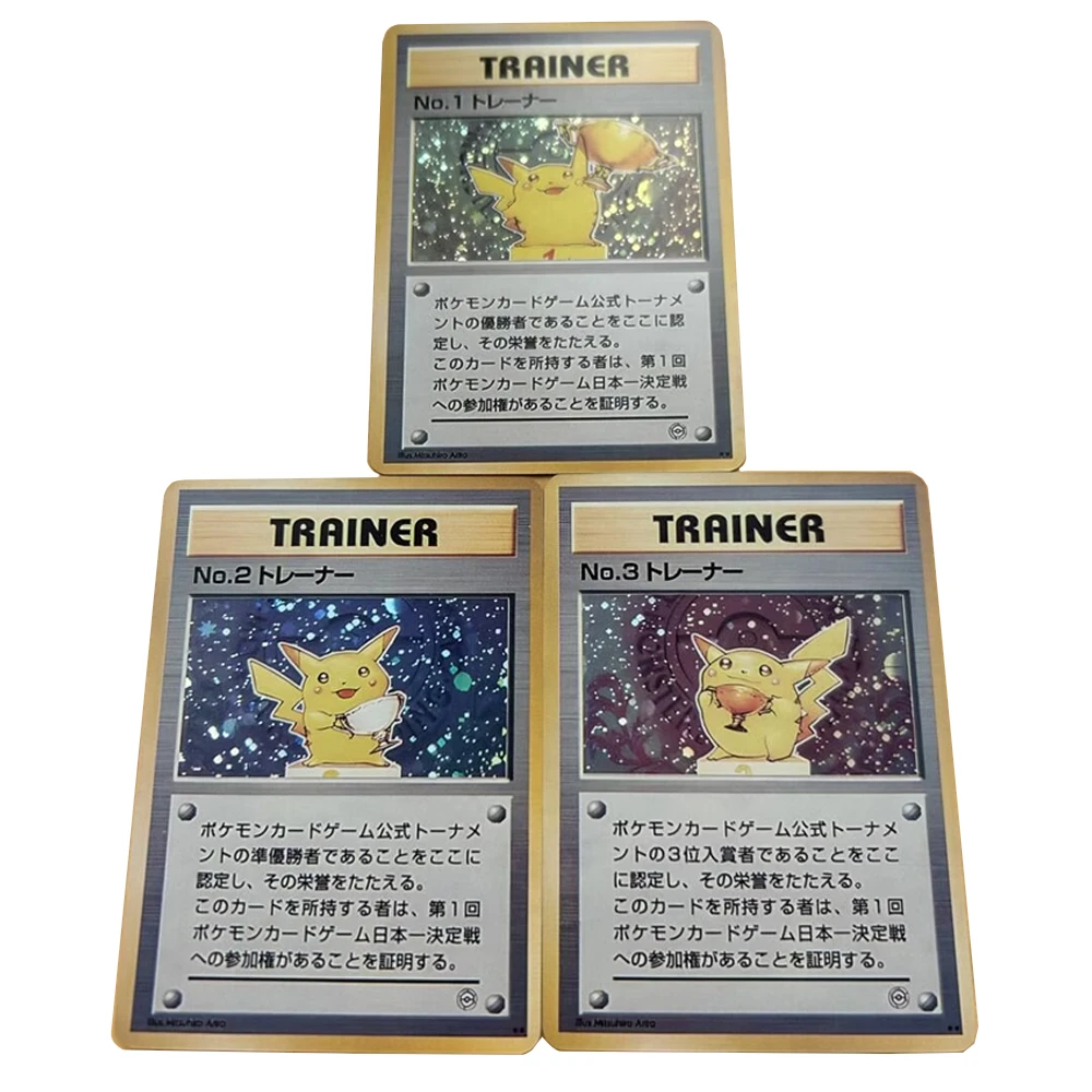 3pcs/set Pocket Monsters Foil Card Pikachu No.1 Trainer Cards PTCG Contest Prize Boy Animation Collection Card Gift Toys