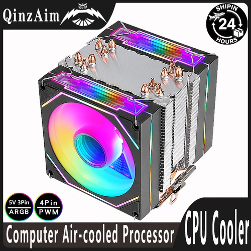 Imagen 1 del producto Enfriador de Procesador QiuzAim, Ventilador de CPU Eficiente Refrigerado por Aire de 90 mm, 4 Pines/PWM, 2/4/6 Tubos de Calor, Compatible con LGA1200, 1700, 1851, 2011-3, x99, AM5, AM4