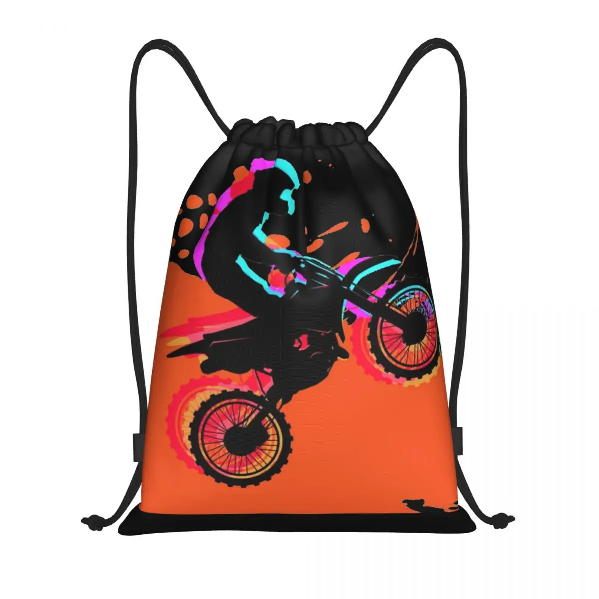 Motocross Rider Dirt Bike With Abstract Portable Drawstring Bags Backpack Storage Bags Outdoor Sports Traveling Gym Yoga