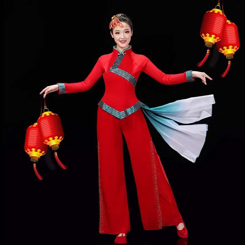 Costumes de spectacle de danse ethnique Yangge, vêtements de danse traditionnelle rouge du nouvel an chinois, tenue élégante de danse folklorique chinoise
