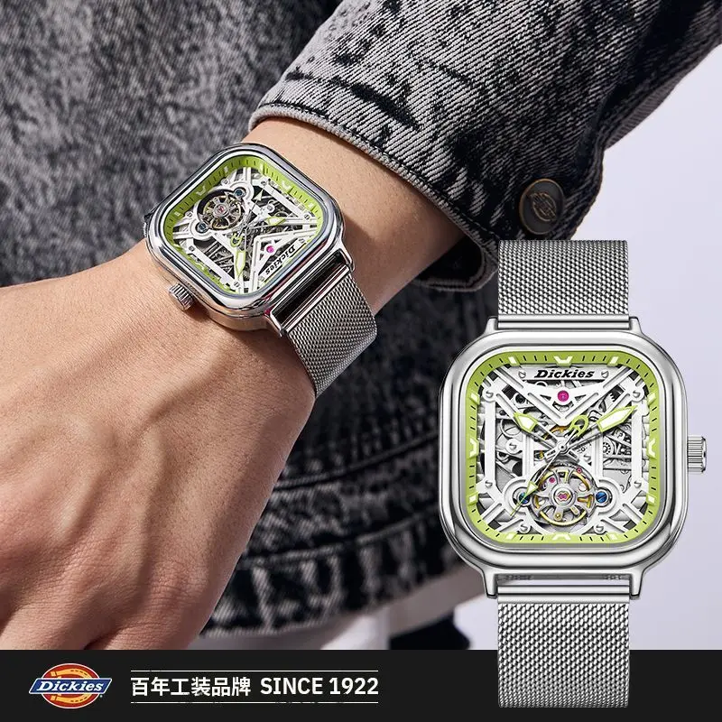 Genuine Dickies Square Mechanical Watches Trendy Fashion Luminous Hollow Waterproof CL-729
