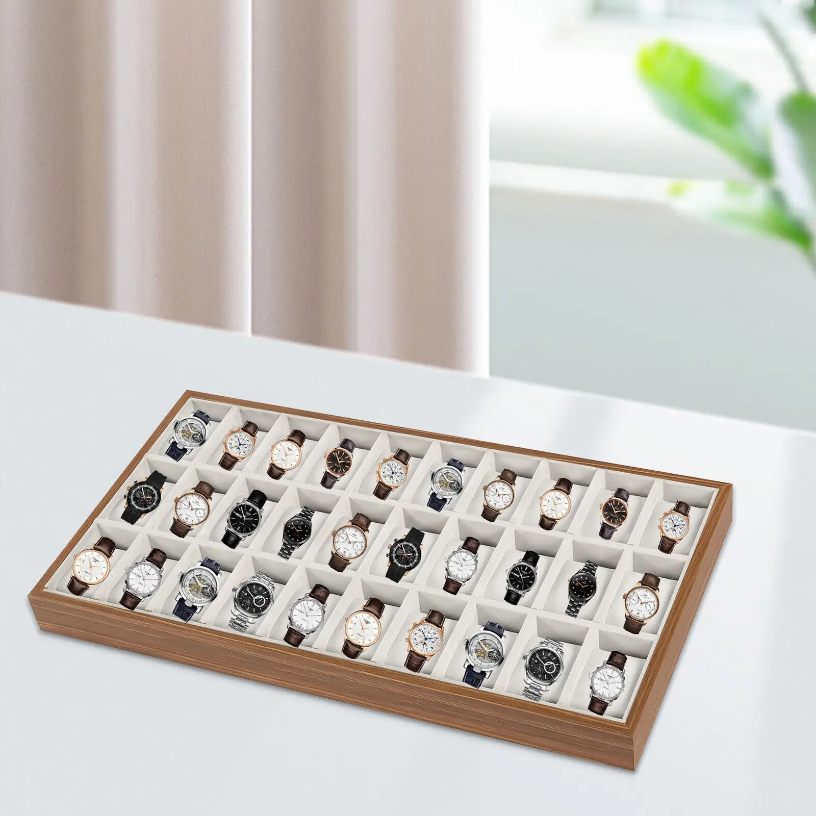 

Jewelry Display Case Organizer, 30 Slots Box With Suede Pad, for Watches, Bracelets, Necklaces, Earrings, Rings, 21.1 * 11.5"