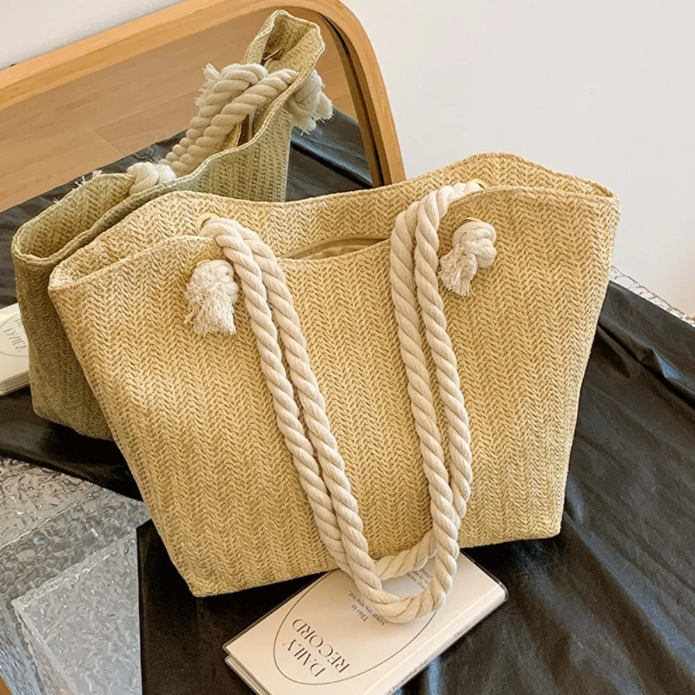 

New Summer Beach Tote Bag Large Capacity Raffia Boho Top-Handle Bags Shoulder Bag Women