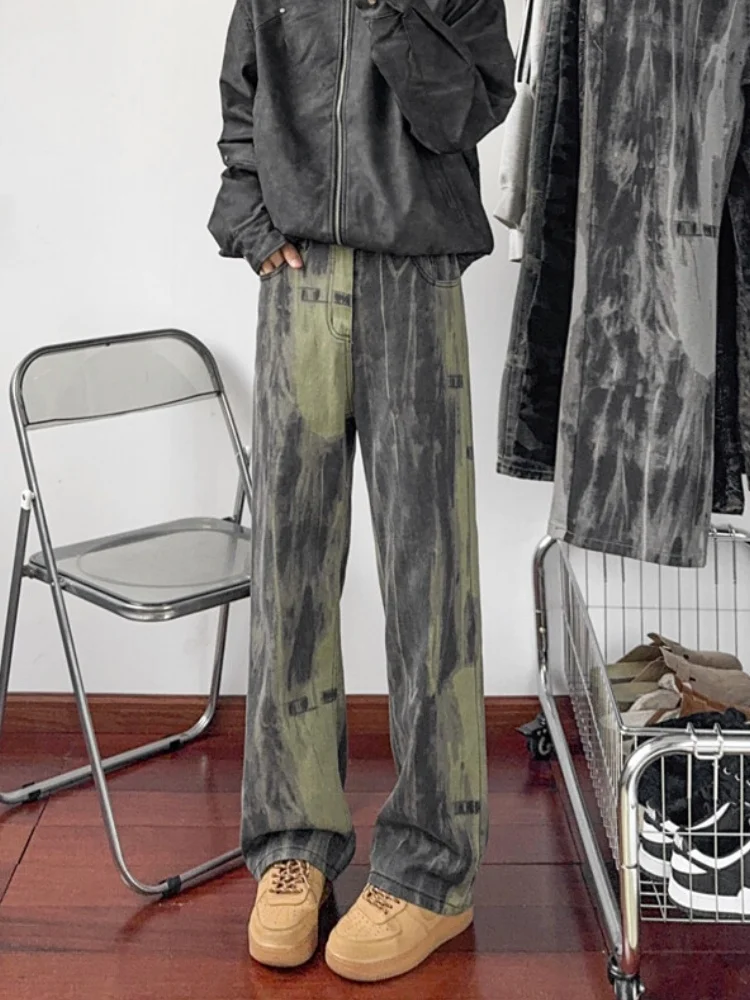 

Мужские джинсы Slim Fit с эффектом тай-дай, осенне-зимние, в американском стиле High Street, универсальные расклешенные брюки в стиле хип-хоп