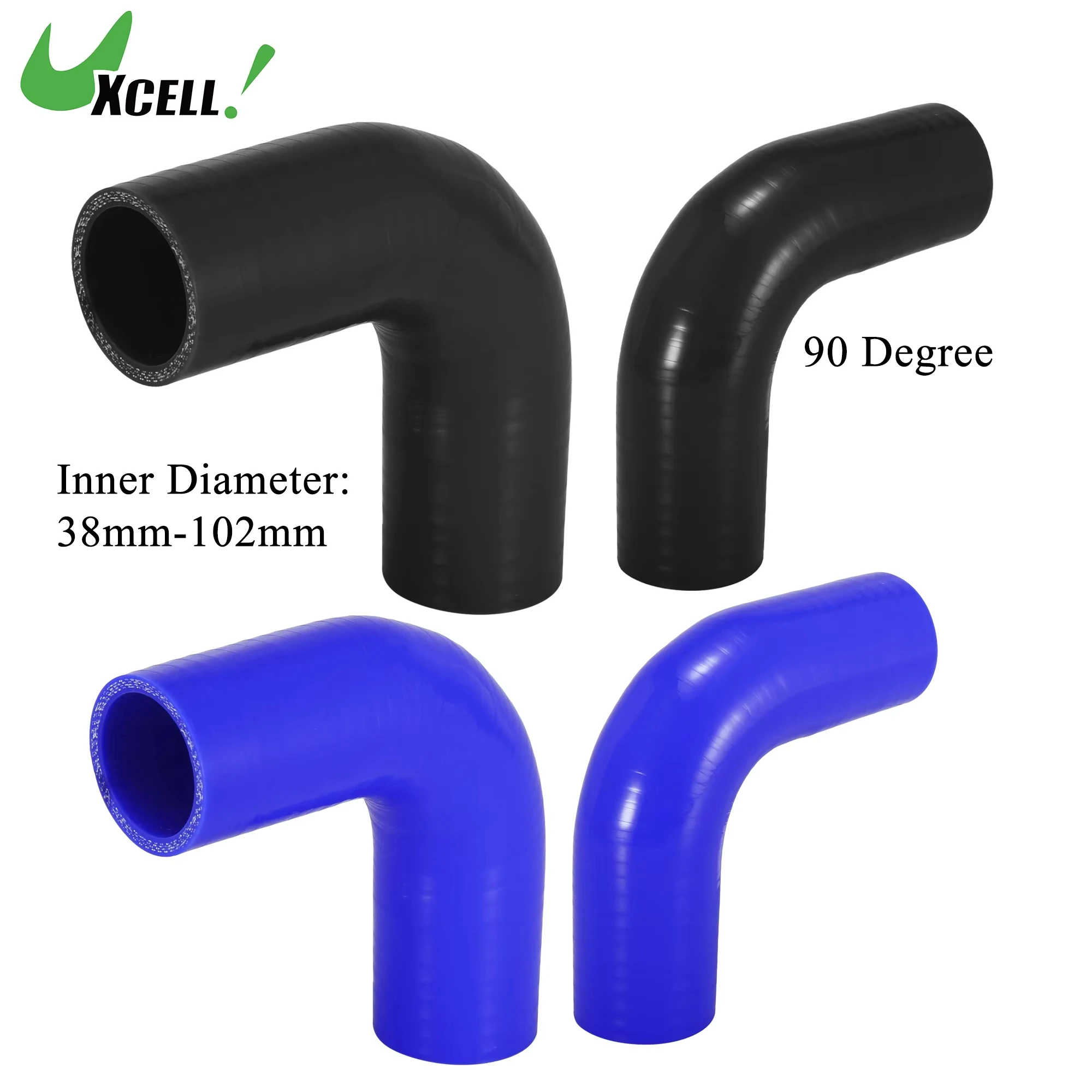 UXCELL 90 Degree 38MM-102MM Inner Dia. Elbow Hose Silicone Tubing Hose Connector Intercooler Tube for Air Turbo Intake Pipe
