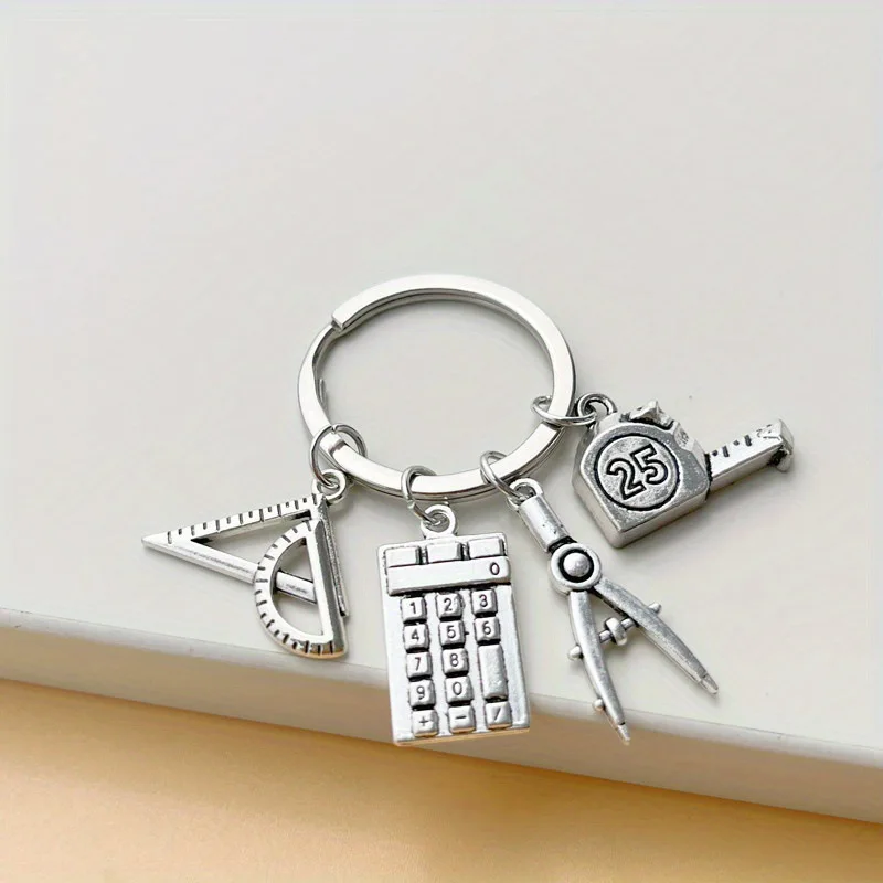 School supplies: ruler, compass, calculator, tape measure, math teacher pendant, graduation gift, keychain
