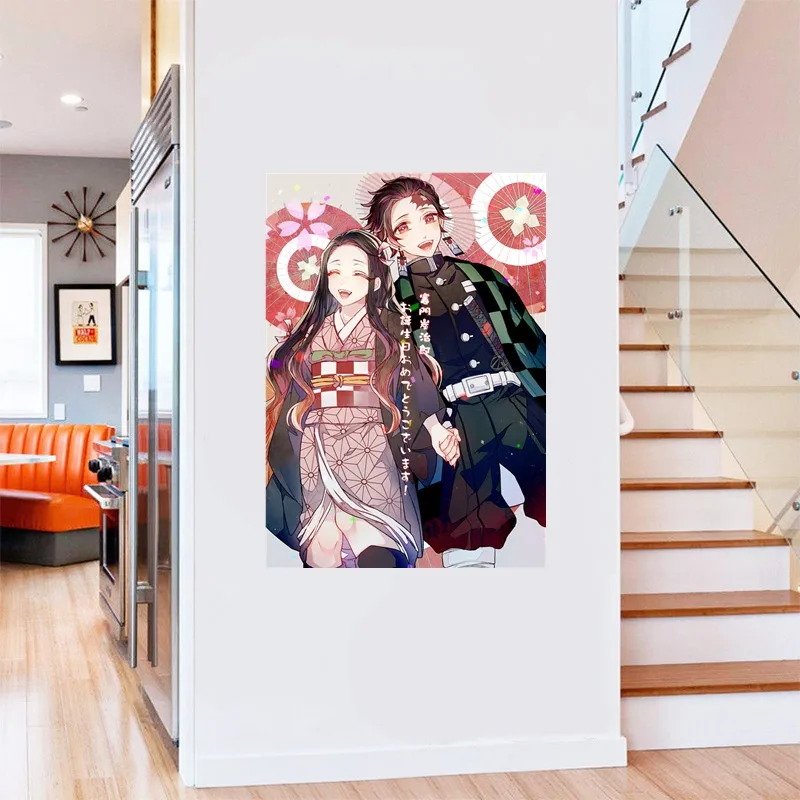 WCS1053 Demon Slayer Anime Kamado Nezuko TanjirouWall Sticker Waterproof Decal PVC Home Decoration Door Living Room Toile