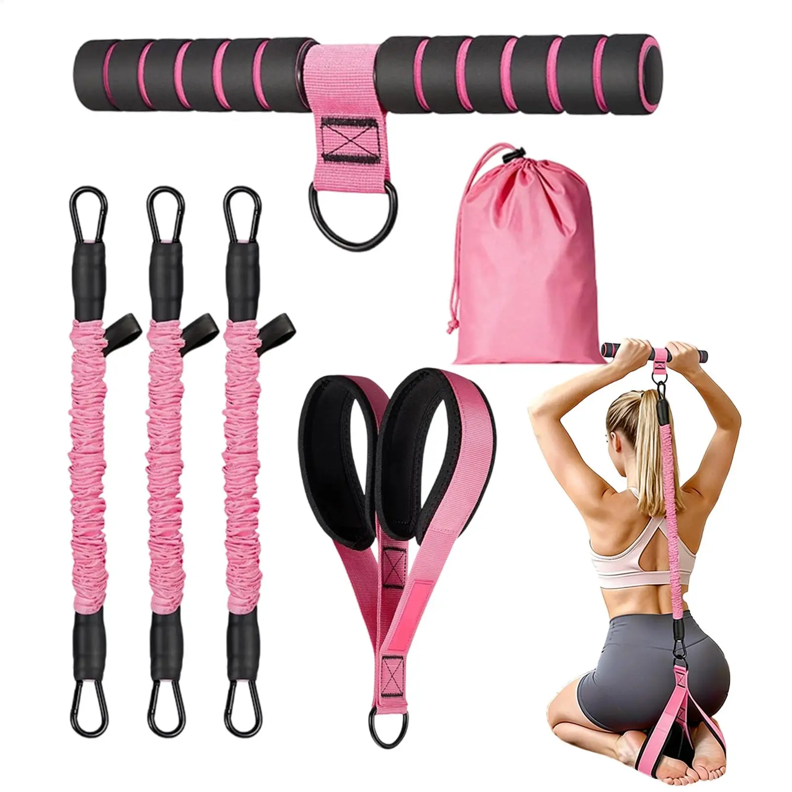 Multi-Purpose Pedal Resistance Band with Handles Detachable Elastic Yoga Strap Home Gym Pilates Fitness Equipment for Stretching