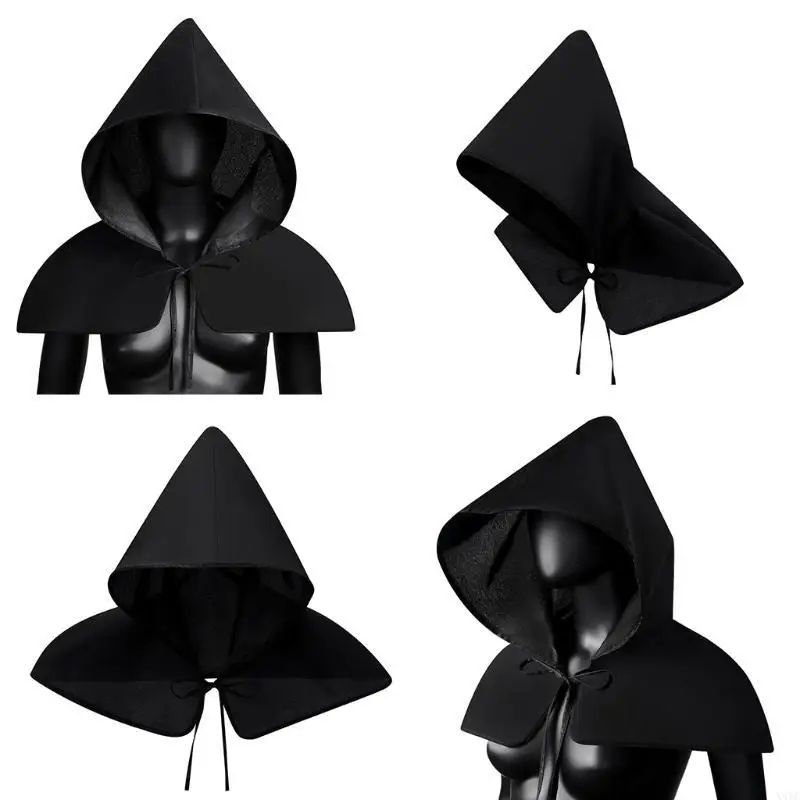 X4YC Medieval Short Cloak Halloween Shawl Shawl Hat Unisex Cape Gothic trajes cosplay Props elegantes