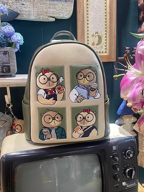 Cream Bear Original Genuine Backpack Cartoon Cute Bear Bag Large Capacity Bump Color Ribbon Pendant Going Out Women's Bag