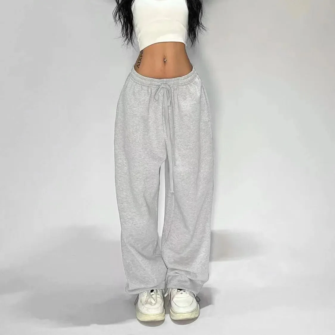Grey Wide Leg Sweatpants Women's Casual Jazz Dance Sport Pants Loose Comfortable Y2K American Retro Style Cross-Border Trousers