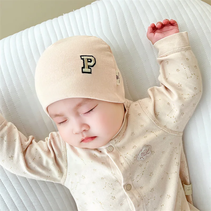 Autumn Spring Newborn Beanie Letter P Pattern Infant Hats Soft Cotton Elastic Girls Boys Winter Baby Caps 0-12Month