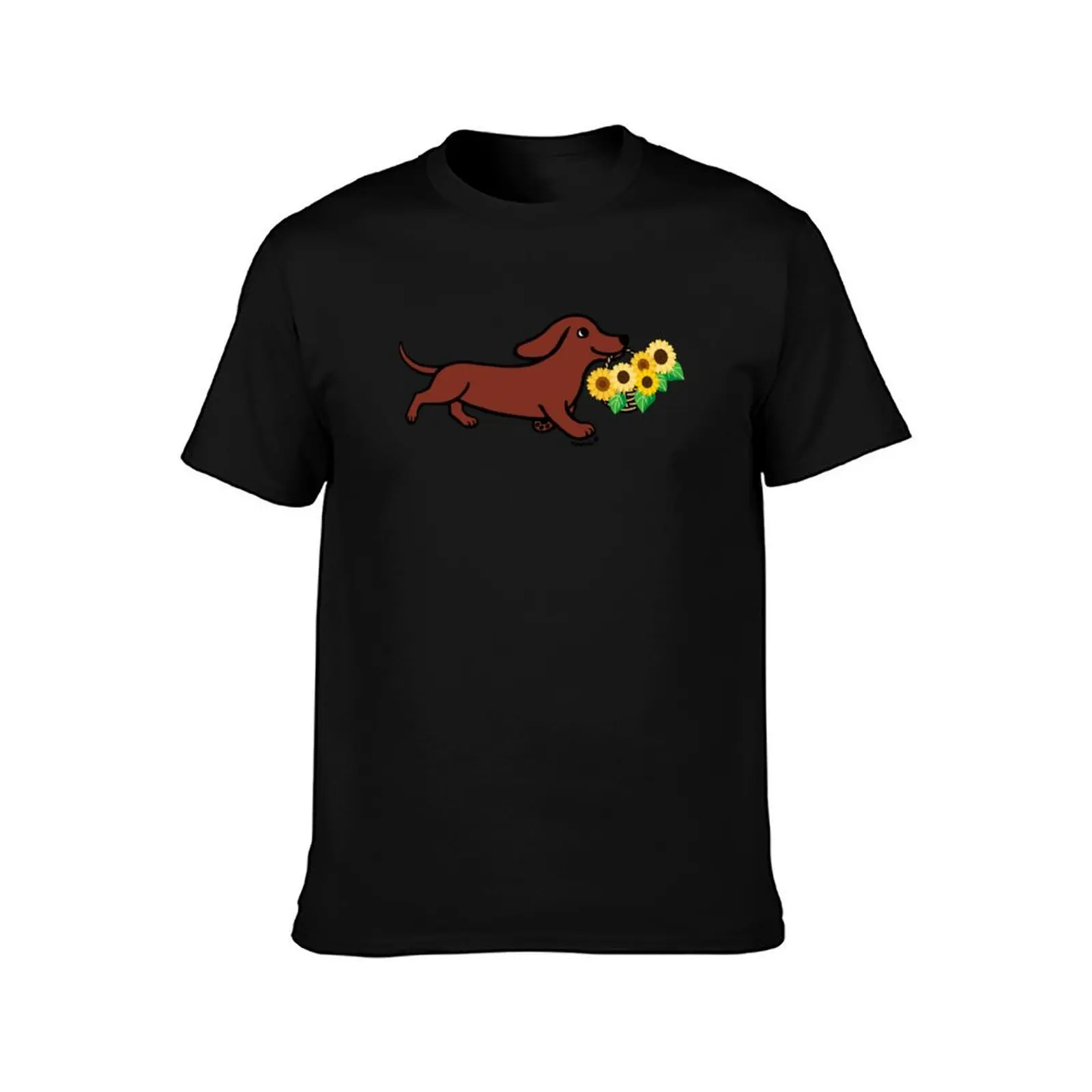 Running Dachshund and Sunflower Basket T-Shirt UV Protection Outdoor Tee Shirt T-Shirt