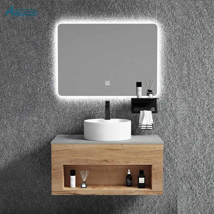 Lavabo de encimera moderno de acero inoxidable, tocador de baño con espejo, gran oferta