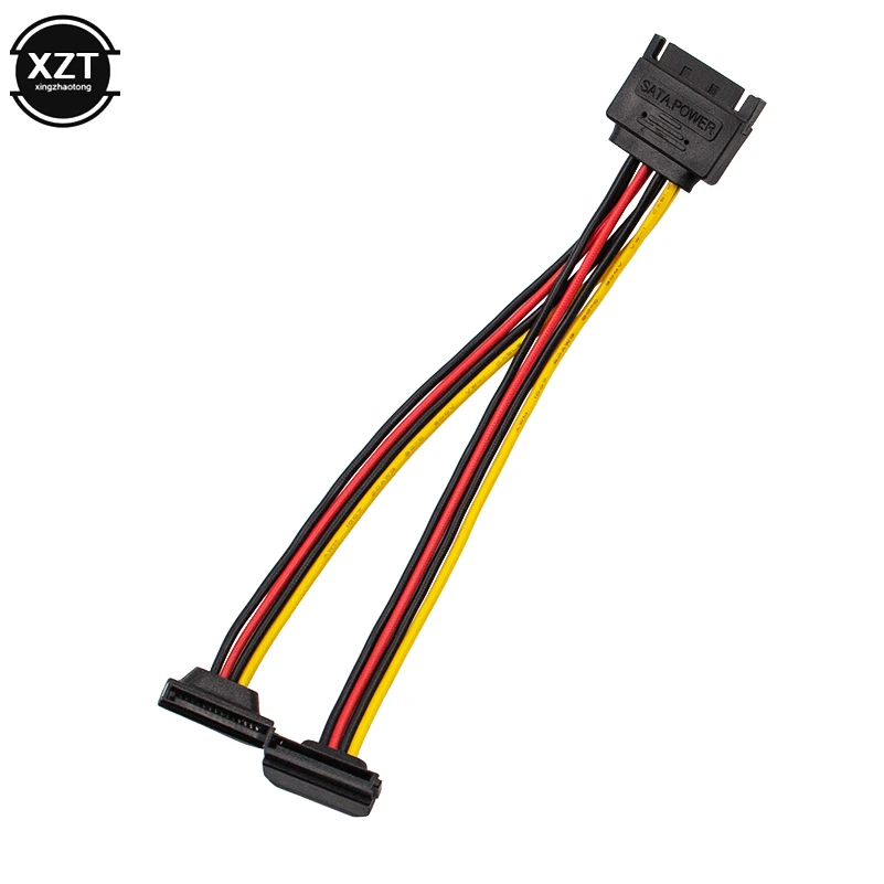 15cm 90 degree SATA 15-Pin Male to 2 x 15P Female Y Splitter Adapter Power Cable Wholesale Quality Assurance