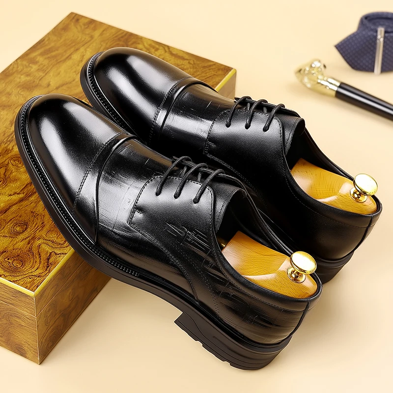 

Мужские повседневные деловые кожаные туфли в классическом британском стиле для жениха на свадьбу или вечеринку, черные, высокого качества