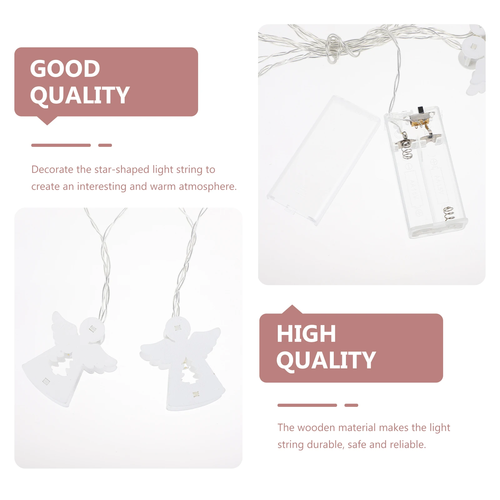 

1Pcs Wooden Angel Shape Light String Creative Hollow Design Warm Comfortable Illumination for Indoor Outdoor Xmas Holiday Party