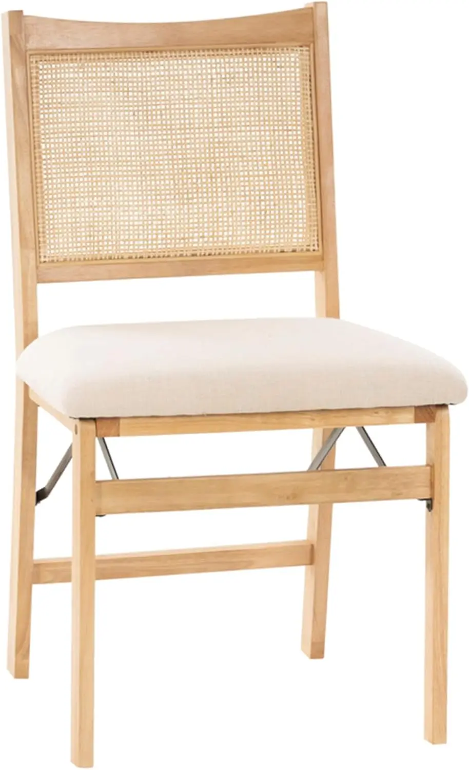

Natural Rattan Cane Folding Side Chair, Beige Linen Padded Seat, Solid Wood
