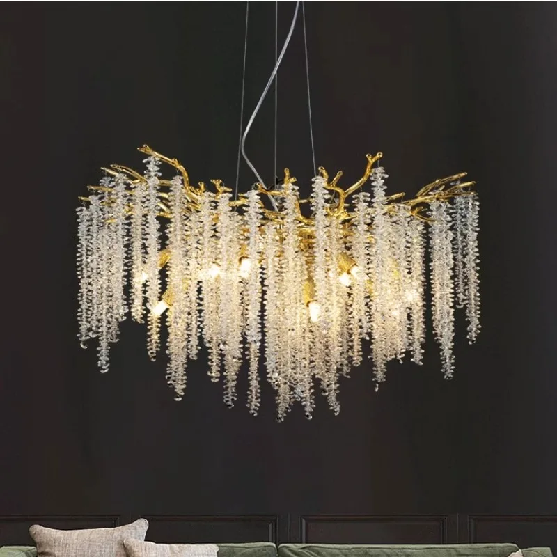 

Long Luxury Crystal Chandelier With Golden Tree Branches Used For Decorating Kitchen Dining Room Bedroom And Living Room Lights