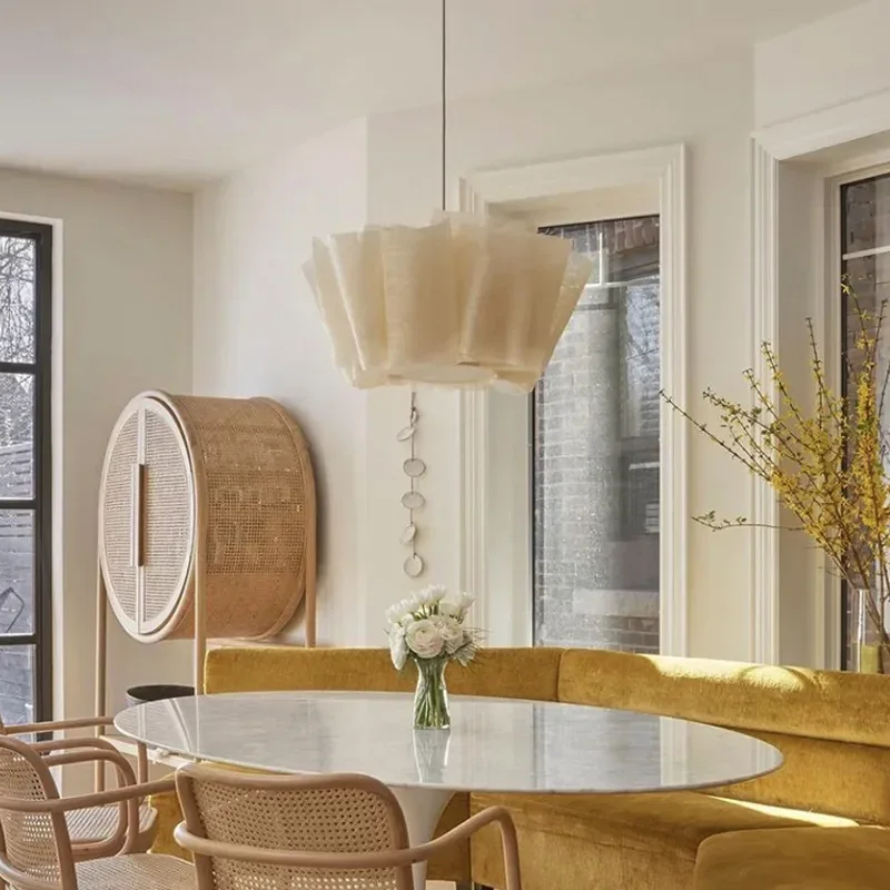 Modern LED Fabric Chandelier Wabi Sabi Bedroom Pendant Light For Living Room Restaurant Decor Simple Dining Table Hanging Light