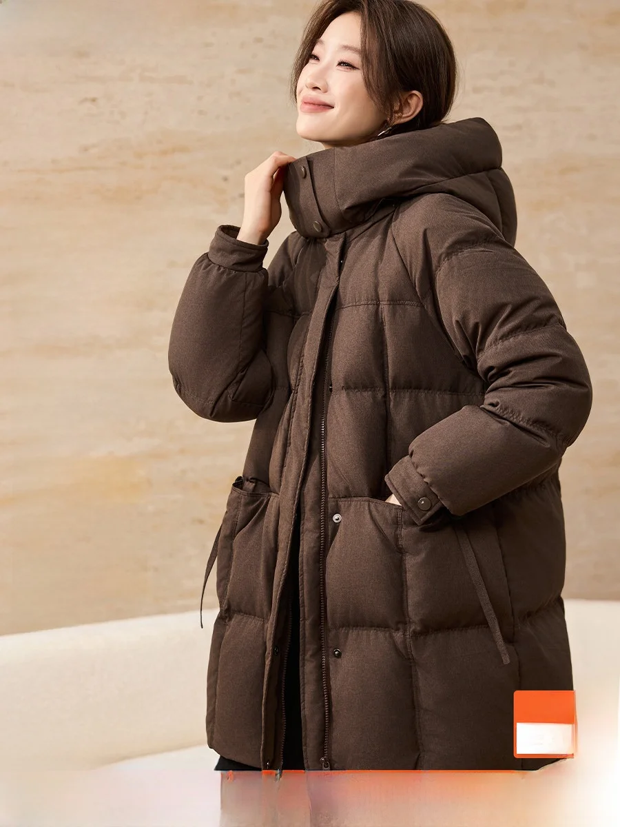 

Mo Han Mei 2025 New Sle Casual Loose down Jaet Warm Aosphere Linen Simulation Puffin Medium Length Du down Coat