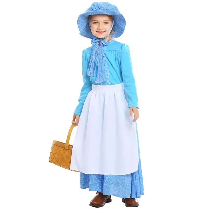 Kids Fairy Tale Colonial Period Pioneer Girls Idyllic Stage Costumes